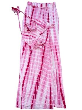SHEIN Pink & White Tie-Dye 2-Piece Set - Halter Top & High Slit Maxi Skirt